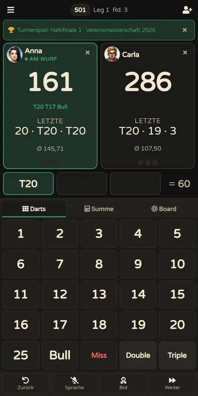 Dart-Zähler auf dem Handy