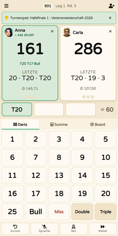Dart-Zähler auf dem Handy